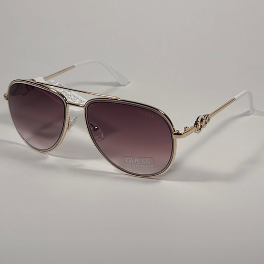 Guess Aviator Pilot Sunglasses White Gold Tone Frame Brown Gradient Lens GF0344 32F - Sunglasses