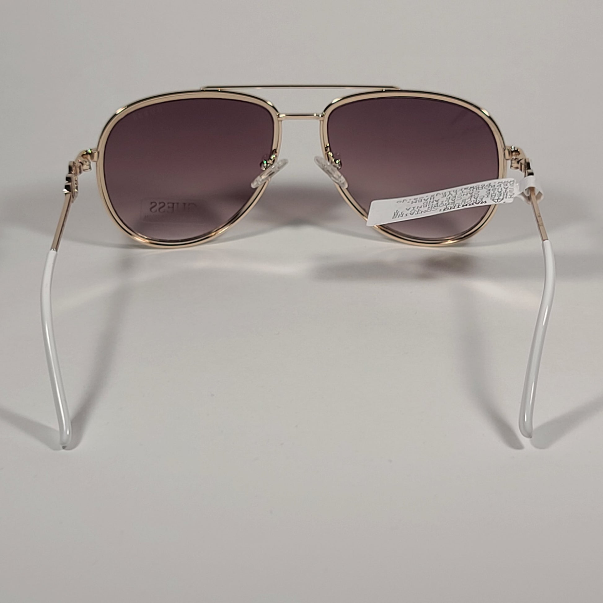 Guess Aviator Pilot Sunglasses White Gold Tone Frame Brown Gradient Lens GF0344 32F - Sunglasses