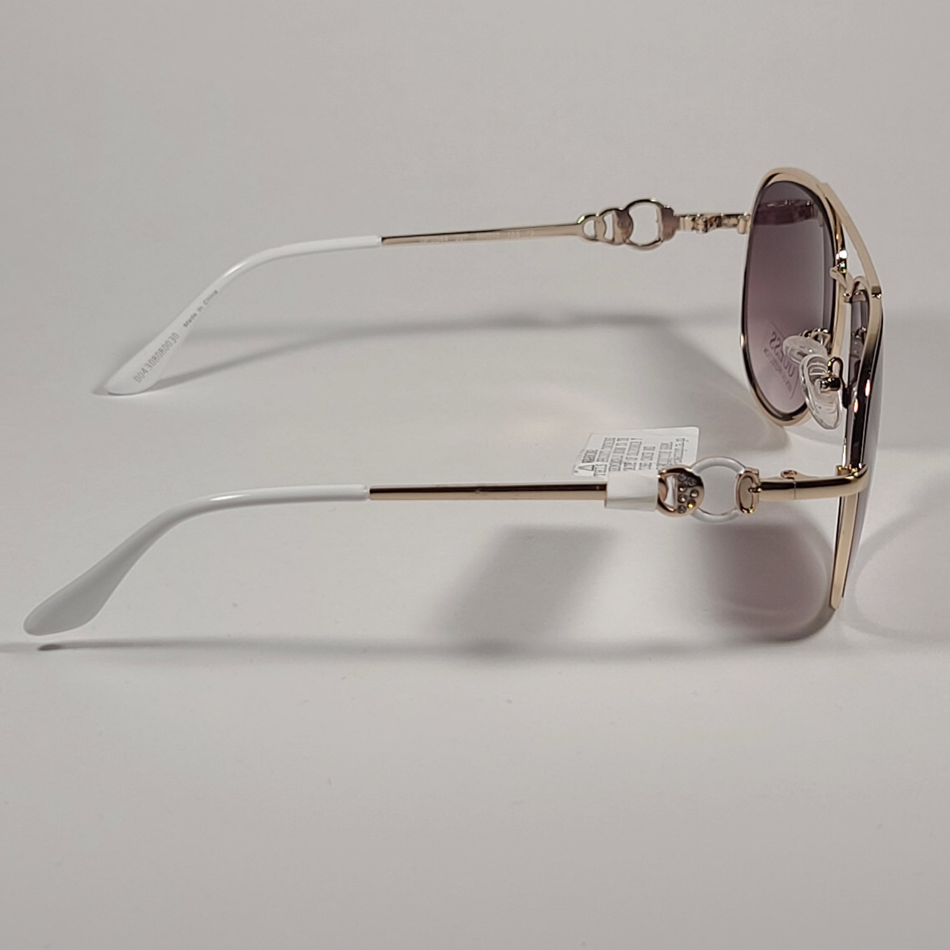 Guess Aviator Pilot Sunglasses White Gold Tone Frame Brown Gradient Lens GF0344 32F - Sunglasses