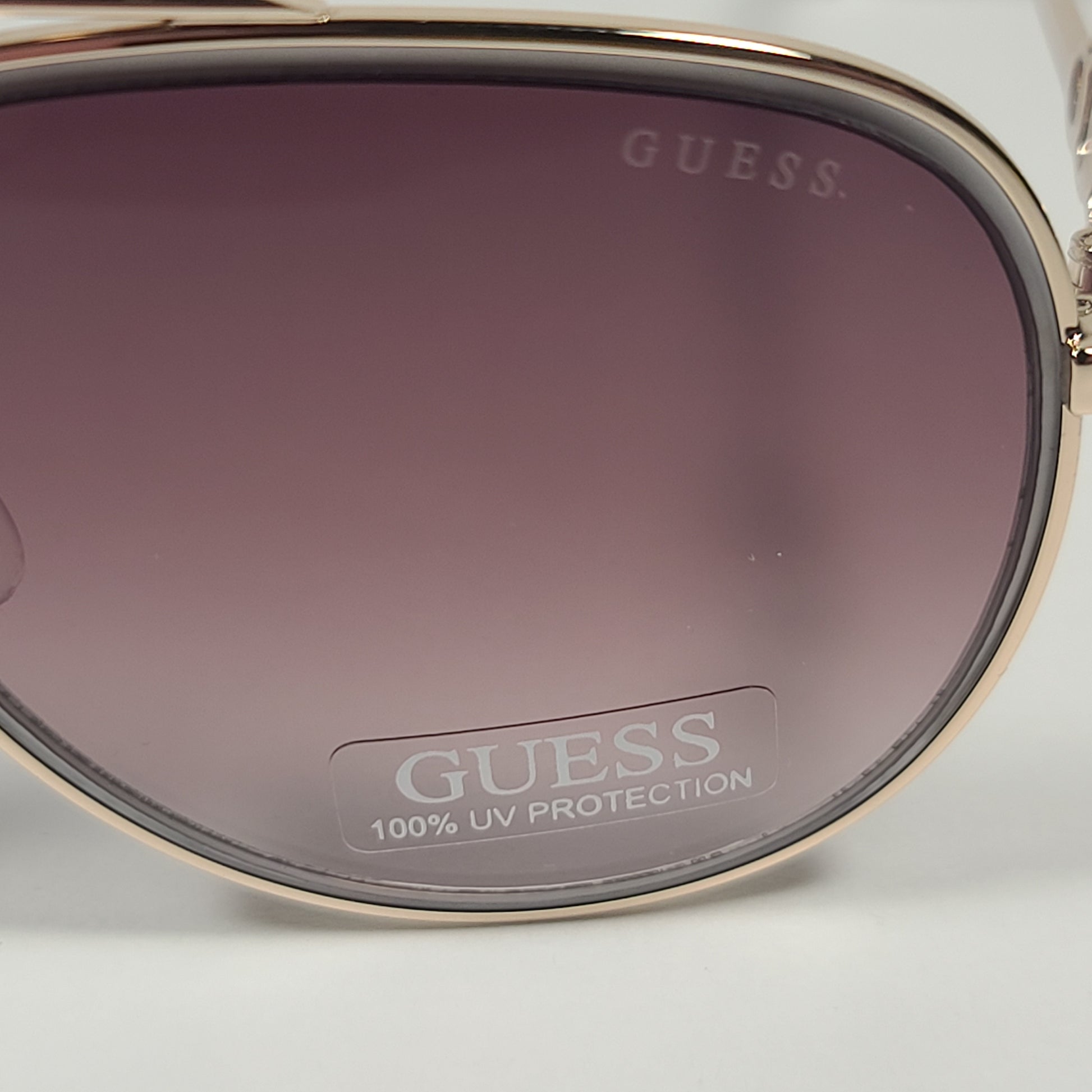 Guess Aviator Pilot Sunglasses White Gold Tone Frame Brown Gradient Lens GF0344 32F - Sunglasses