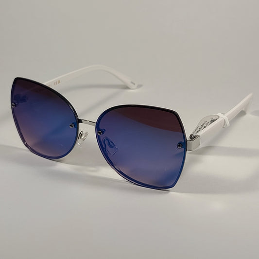 Tahari Butterfly Rimless Sunglasses White Silver Frame Blue Mirror Lens TH860 SLVWH - Sunglasses