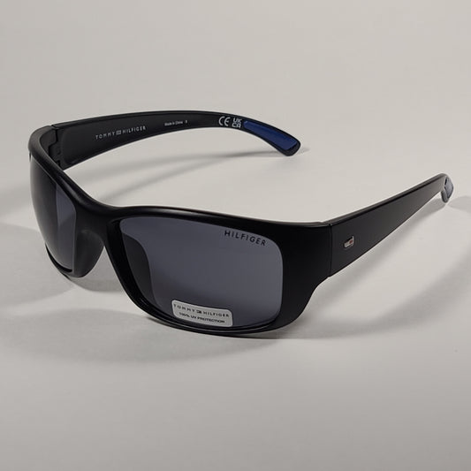 Tommy Hilfiger Nicholas Sport Wrap Sunglasses Matte Black Frame Gray Lens - Sunglasses