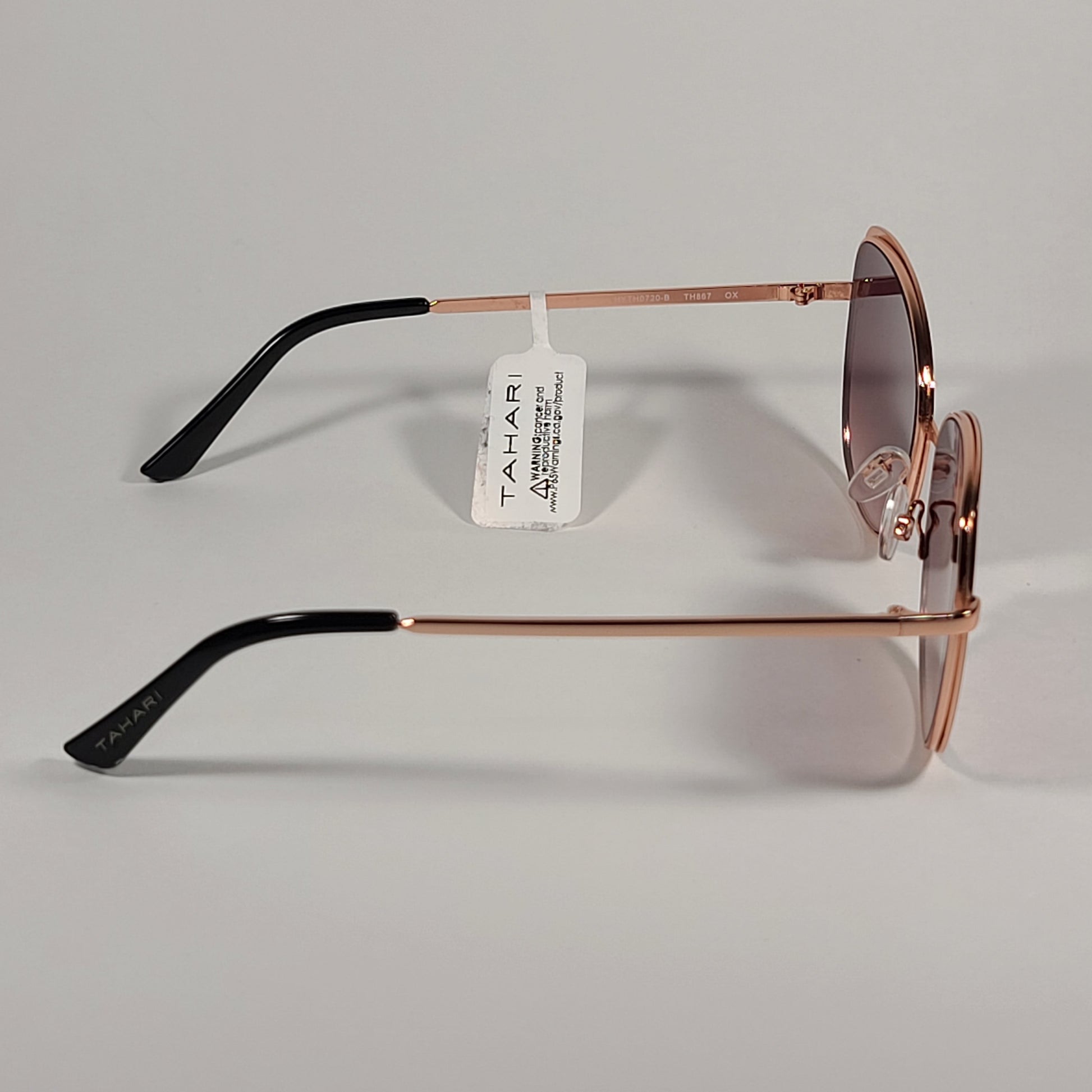 Tahari Oval Sunglasses Gold and Black Metal Frame Brown Gradient Lens TH867 OX - Sunglasses
