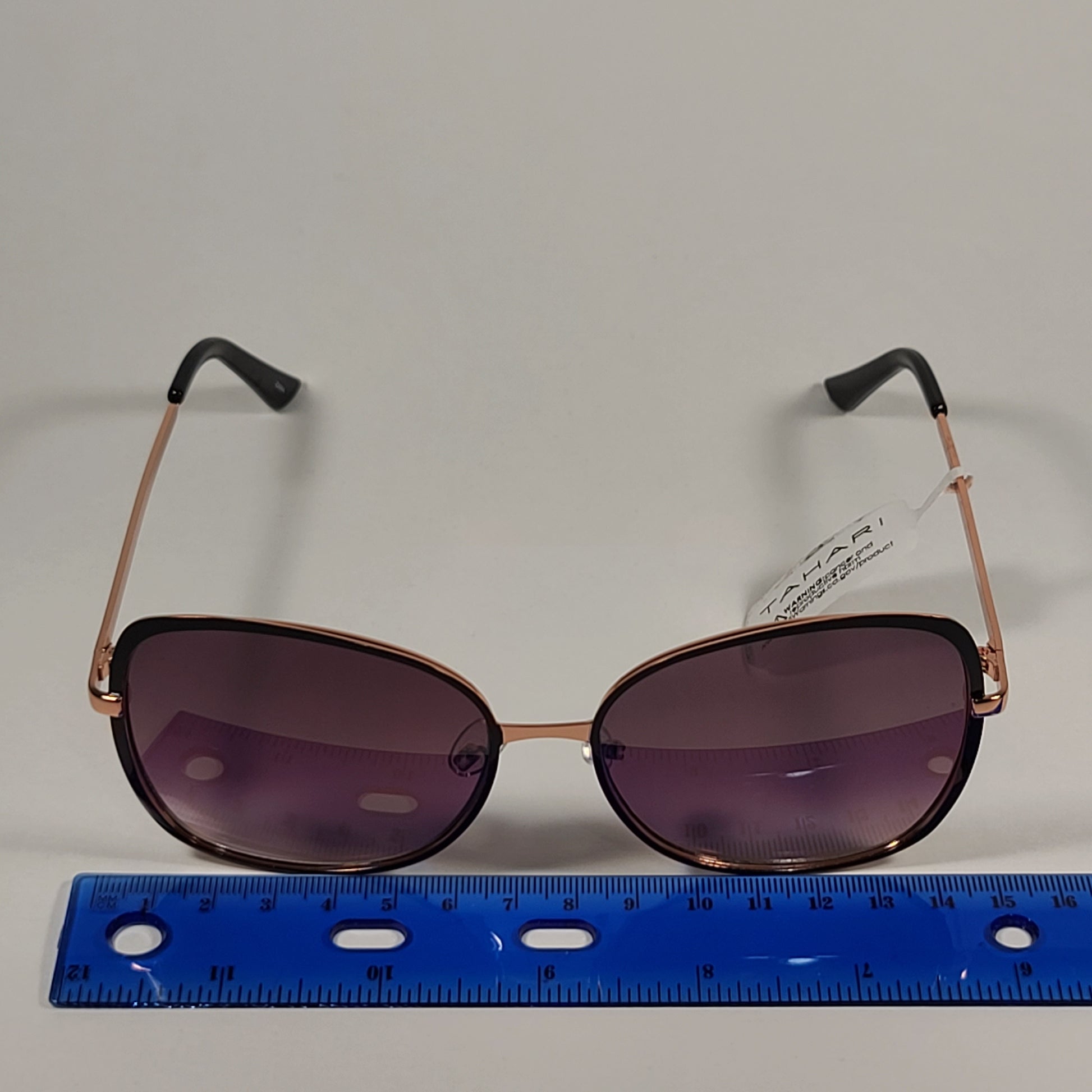 Tahari Oval Sunglasses Gold and Black Metal Frame Brown Gradient Lens TH867 OX - Sunglasses