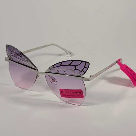Betsey Johnson Rimless Butterfly Sunglasses Silver Frame Purple To Pink Gradient Lens