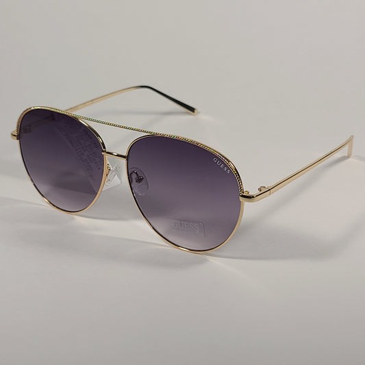 Guess Aviator Pilot Sunglasses Gold Tone Metal Frame Gray Smoke Gradient Lens GF0391 32B - Sunglasses