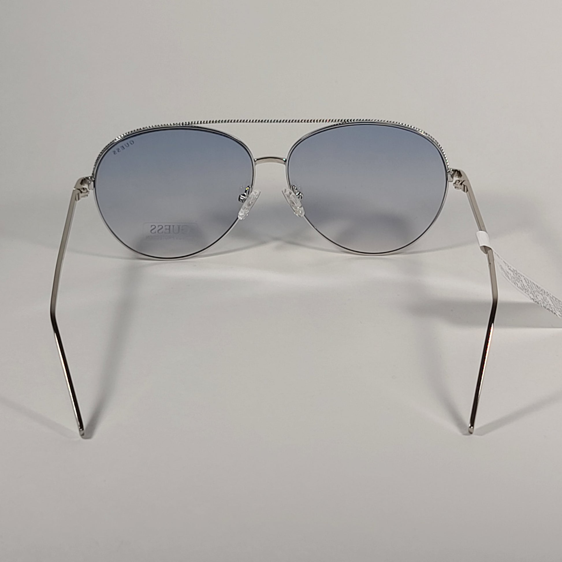 Guess Aviator Pilot Sunglasses Silver Tone Metal Light Blue Gradient Lens GF0391 10W - Sunglasses