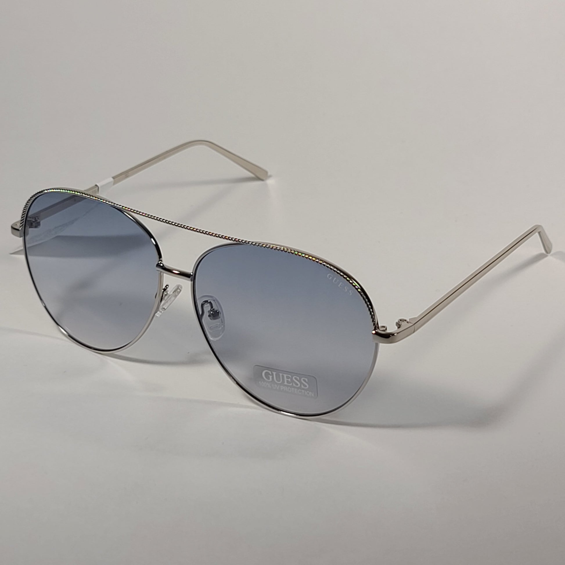 Guess Aviator Pilot Sunglasses Silver Tone Metal Light Blue
