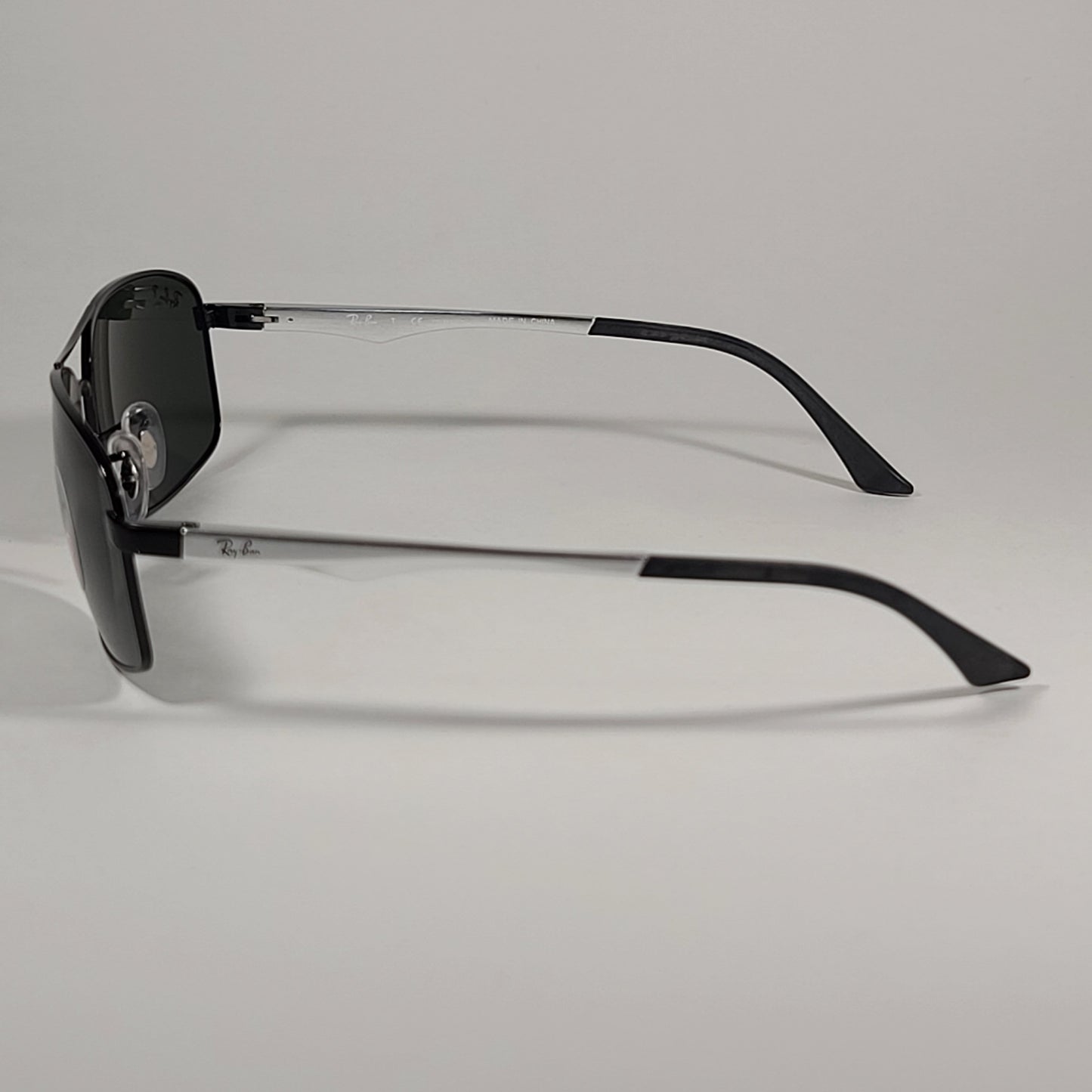 Ray-Ban Active Lifestyle Polarized Rectangle Sunglasses Black Silver Frame Green Lens RB3484 002/58 - Sunglasses