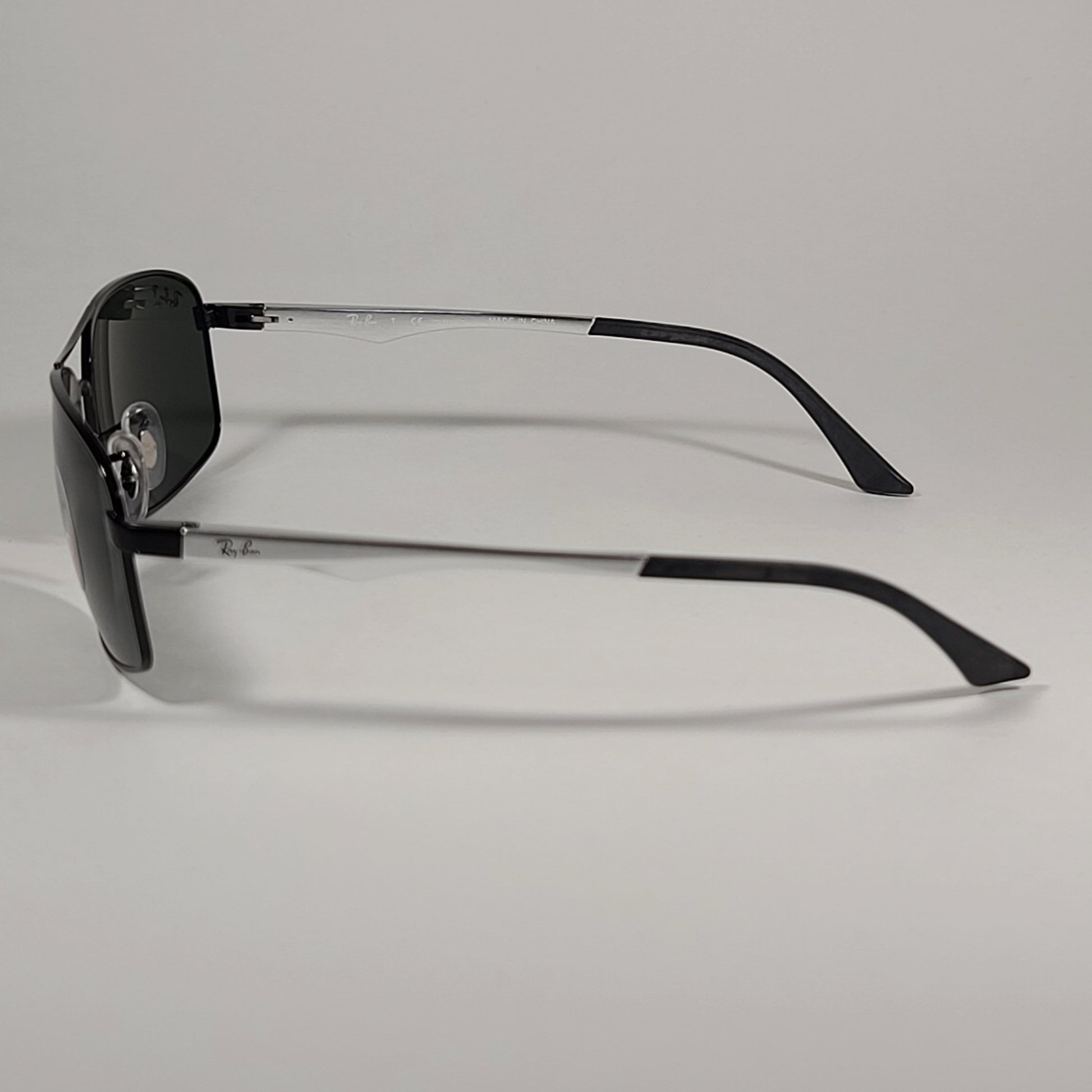 Ray-Ban Active Lifestyle Polarized Rectangle Sunglasses Black Silver Frame Green Lens RB3484 002/58 - Sunglasses