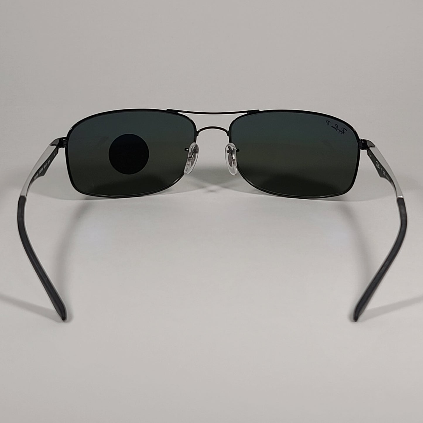 Ray-Ban Active Lifestyle Polarized Rectangle Sunglasses Black Silver Frame Green Lens RB3484 002/58 - Sunglasses