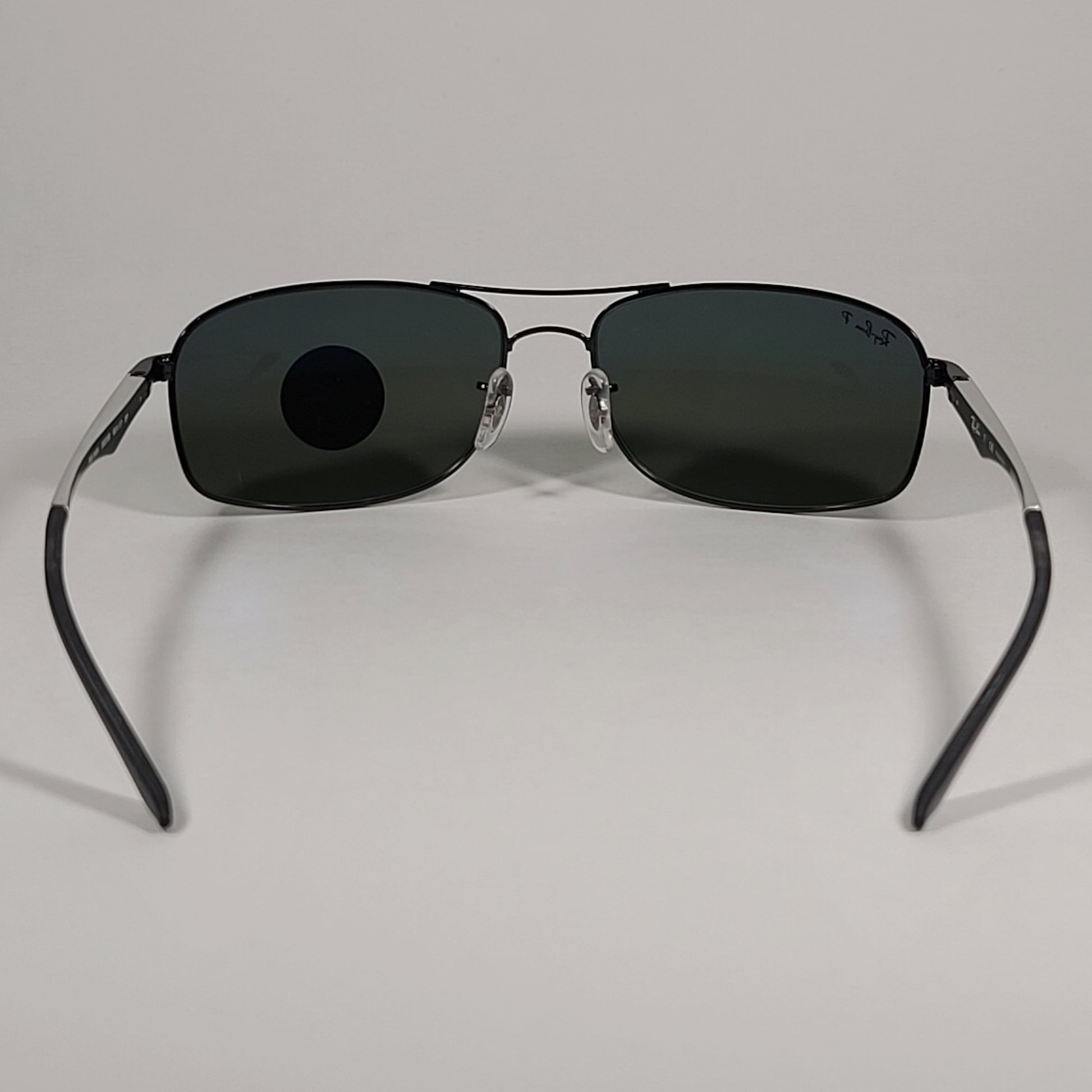 Ray-Ban Active Lifestyle Polarized Rectangle Sunglasses Black Silver Frame Green Lens RB3484 002/58 - Sunglasses