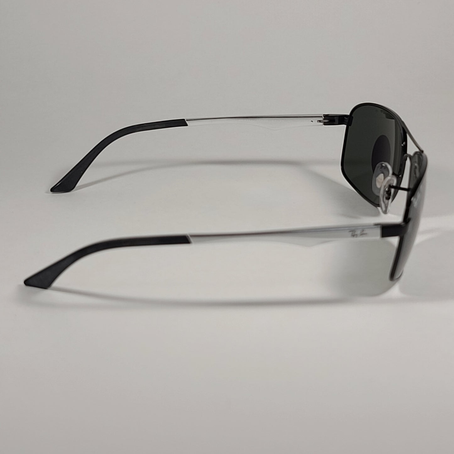 Ray-Ban Active Lifestyle Polarized Rectangle Sunglasses Black Silver Frame Green Lens RB3484 002/58 - Sunglasses