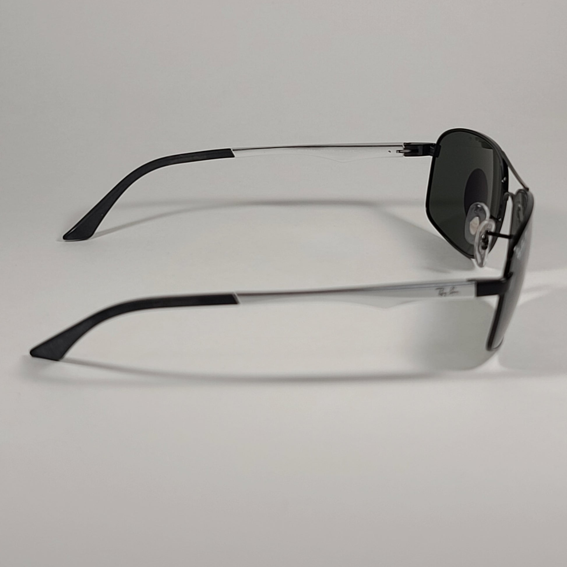 Ray-Ban Active Lifestyle Polarized Rectangle Sunglasses Black Silver Frame Green Lens RB3484 002/58 - Sunglasses