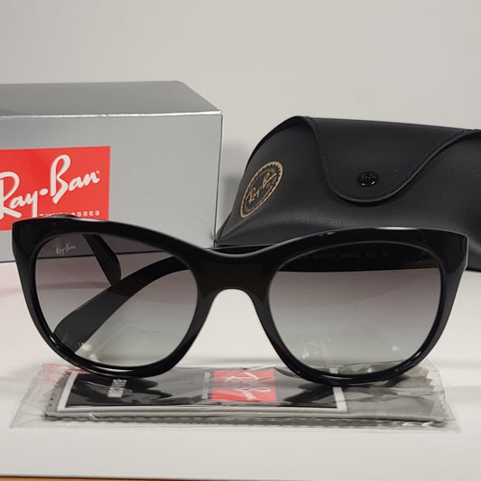 Ray-Ban Highstreet Square Sunglasses Shiny Black Frame Light Gray Gradient Lens RB4216 601/11 - Sunglasses