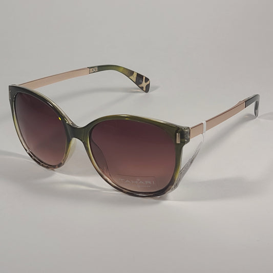 Tahari Cat Eye Sunglasses Olive Tortoise Gold Frame Brown Gradient Lens TH657 OLTS - Sunglasses