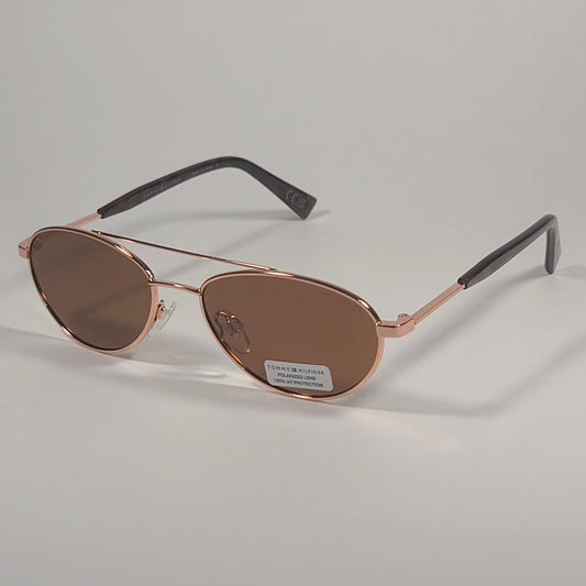 Tommy Hilfiger Carol Polarized Oval Sunglasses Rose Gold Brown Lens CAROL WM OL576P - Sunglasses