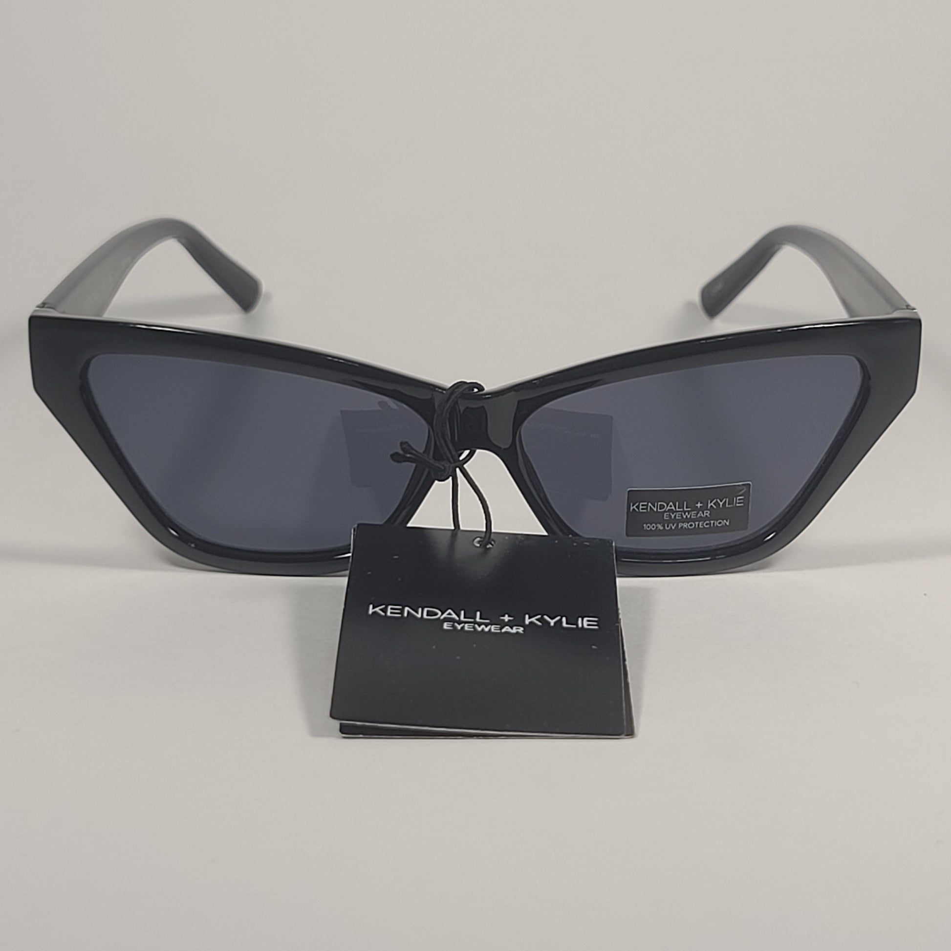 Kendall Kylie Emma Cat Eye Sunglasses Shiny Black Gray Lens
