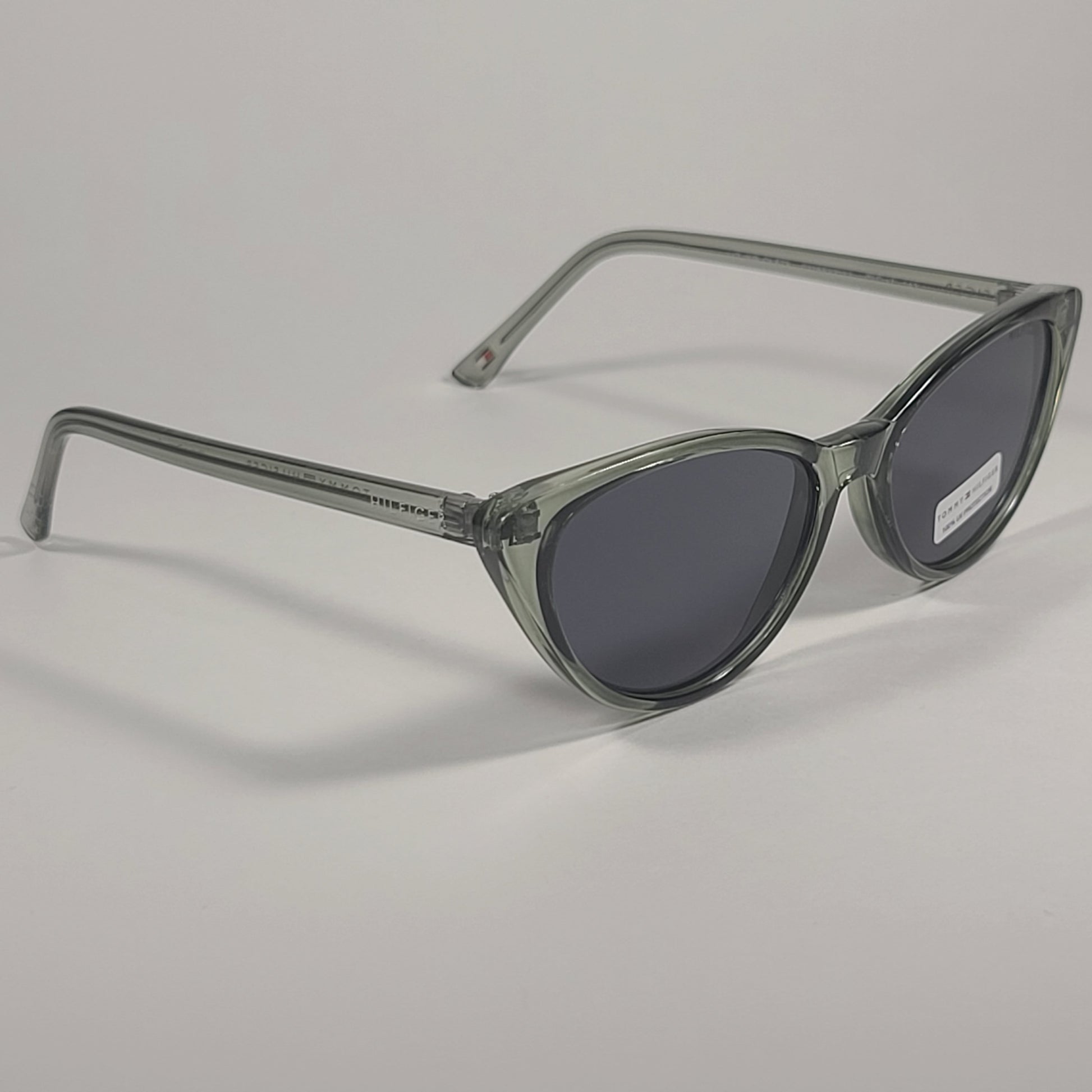 Tommy Hilfiger Liz Cat Eye Sunglasses Green Crystal Frame Gray Lens LIZ WP OL573 - Sunglasses
