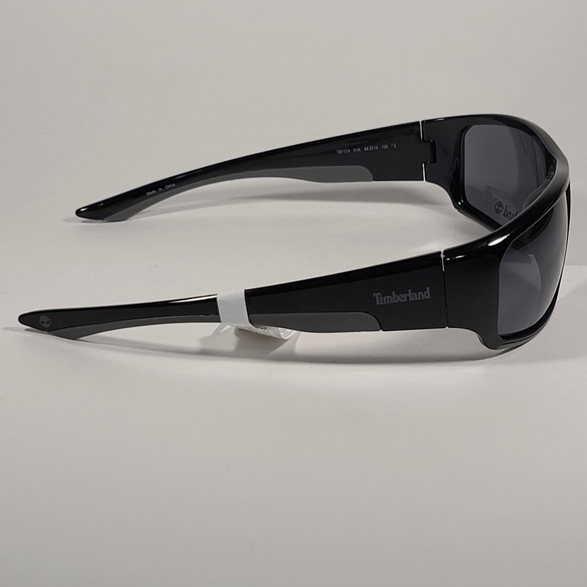 Timberland Wrap Sunglasses Shiny Black Gray Rubber Trim Gray Lens TB7178 01A - Sunglasses