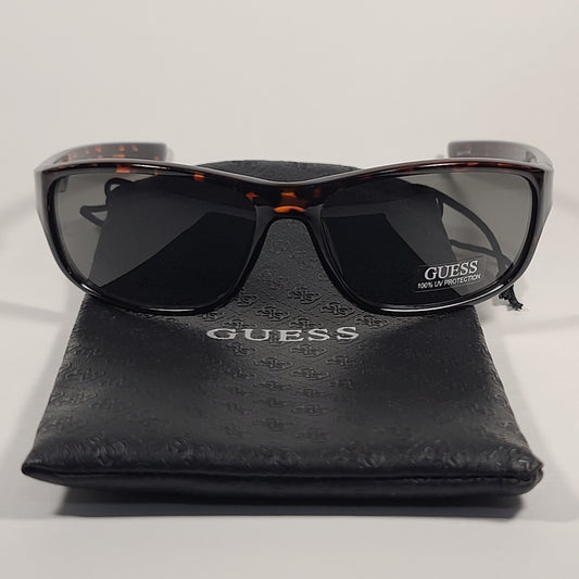 Guess Rectangular Wrap Sunglasses Brown Tortoise Frame Green Lens GF0210 52N - Sunglasses