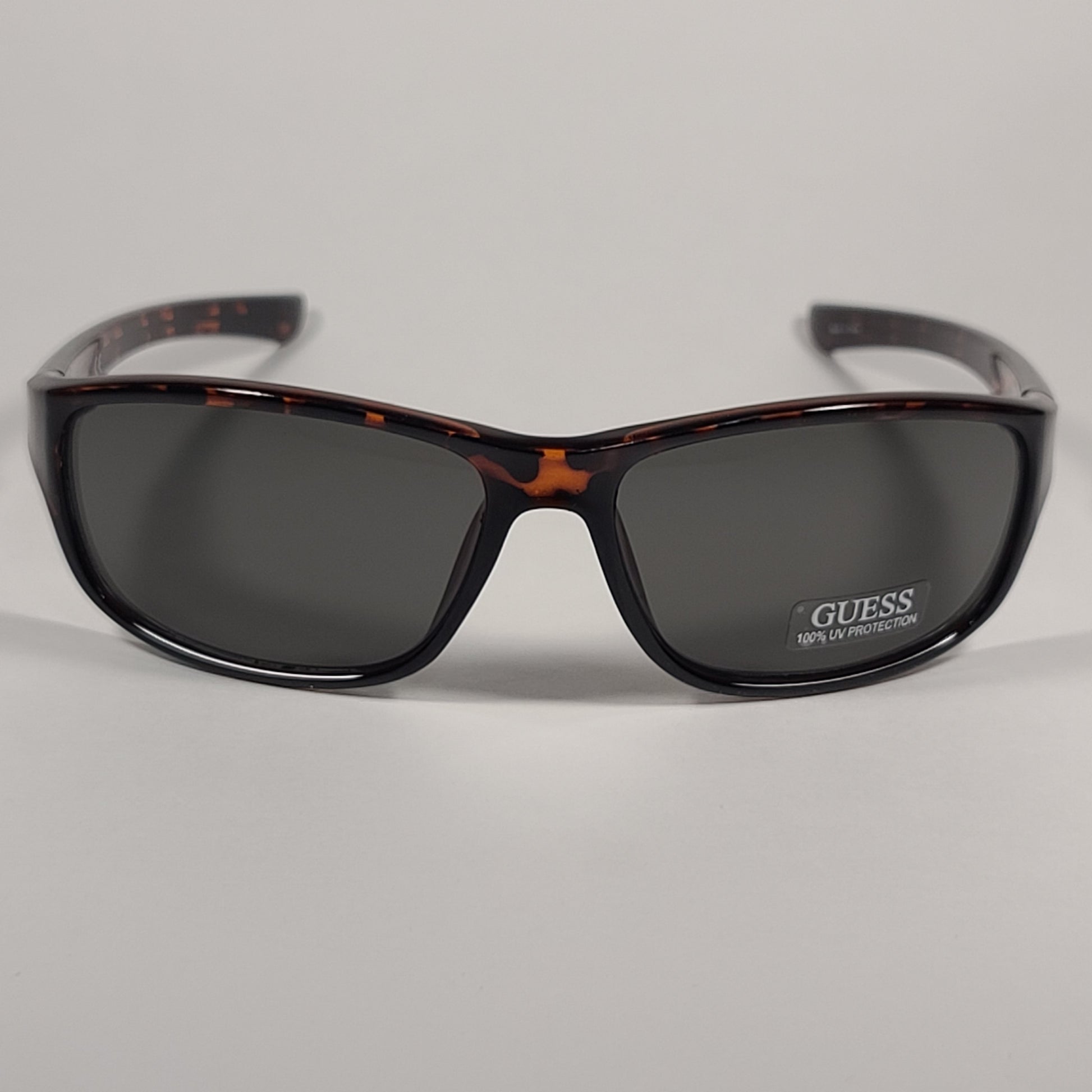 Guess Rectangular Wrap Sunglasses Brown Tortoise Frame Green Lens GF0210 52N - Sunglasses