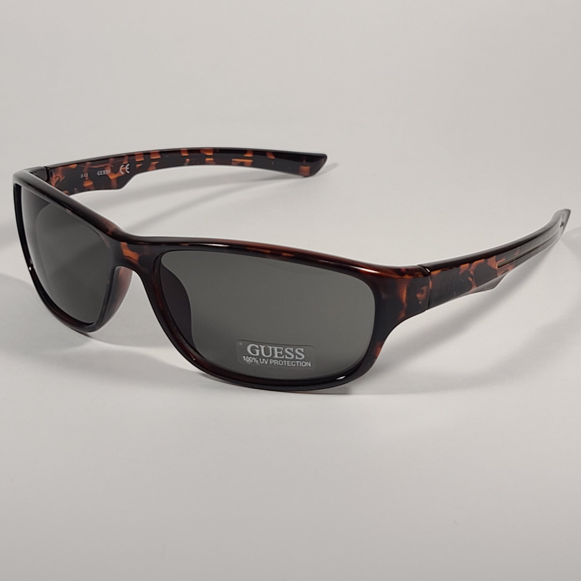 Guess Rectangular Wrap Sunglasses Brown Tortoise Frame Green Lens GF0210 52N - Sunglasses