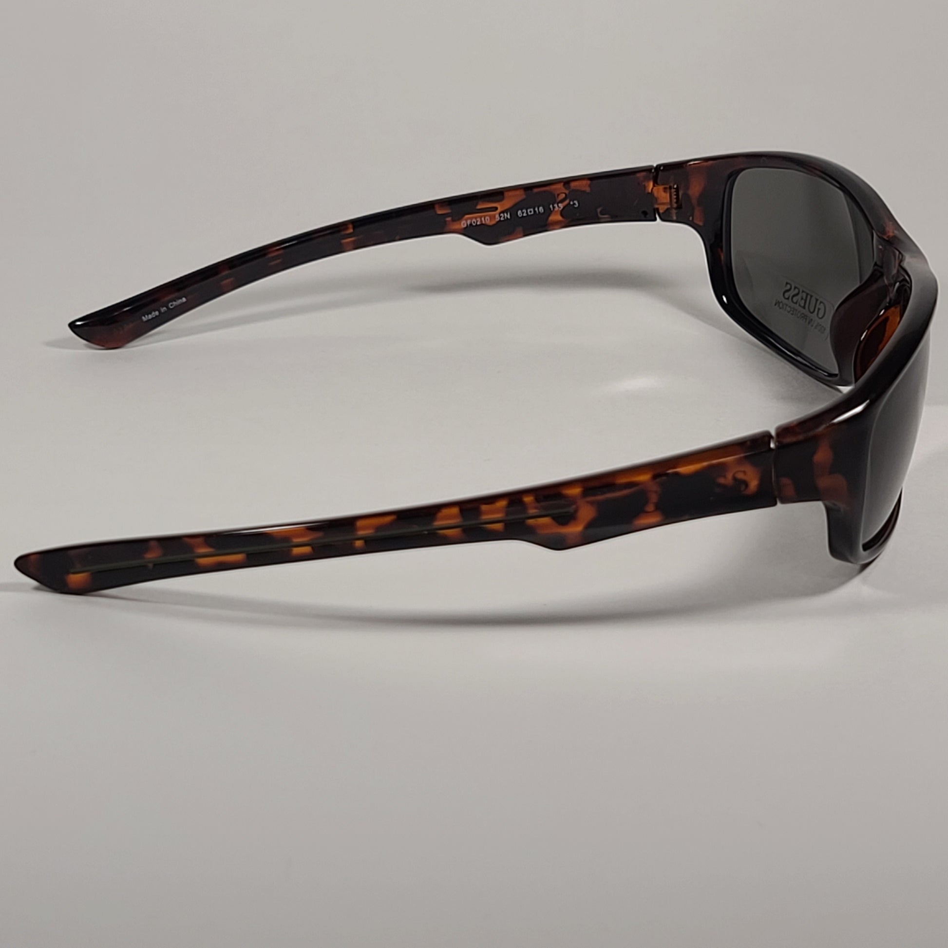 Guess Rectangular Wrap Sunglasses Brown Tortoise Frame Green Lens GF0210 52N - Sunglasses