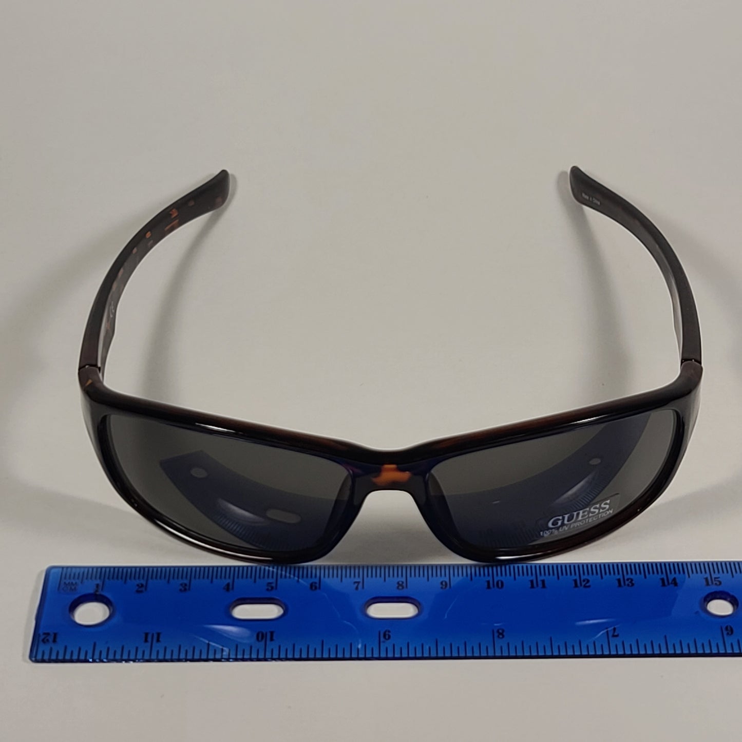 Guess Rectangular Wrap Sunglasses Brown Tortoise Frame Green Lens GF0210 52N - Sunglasses