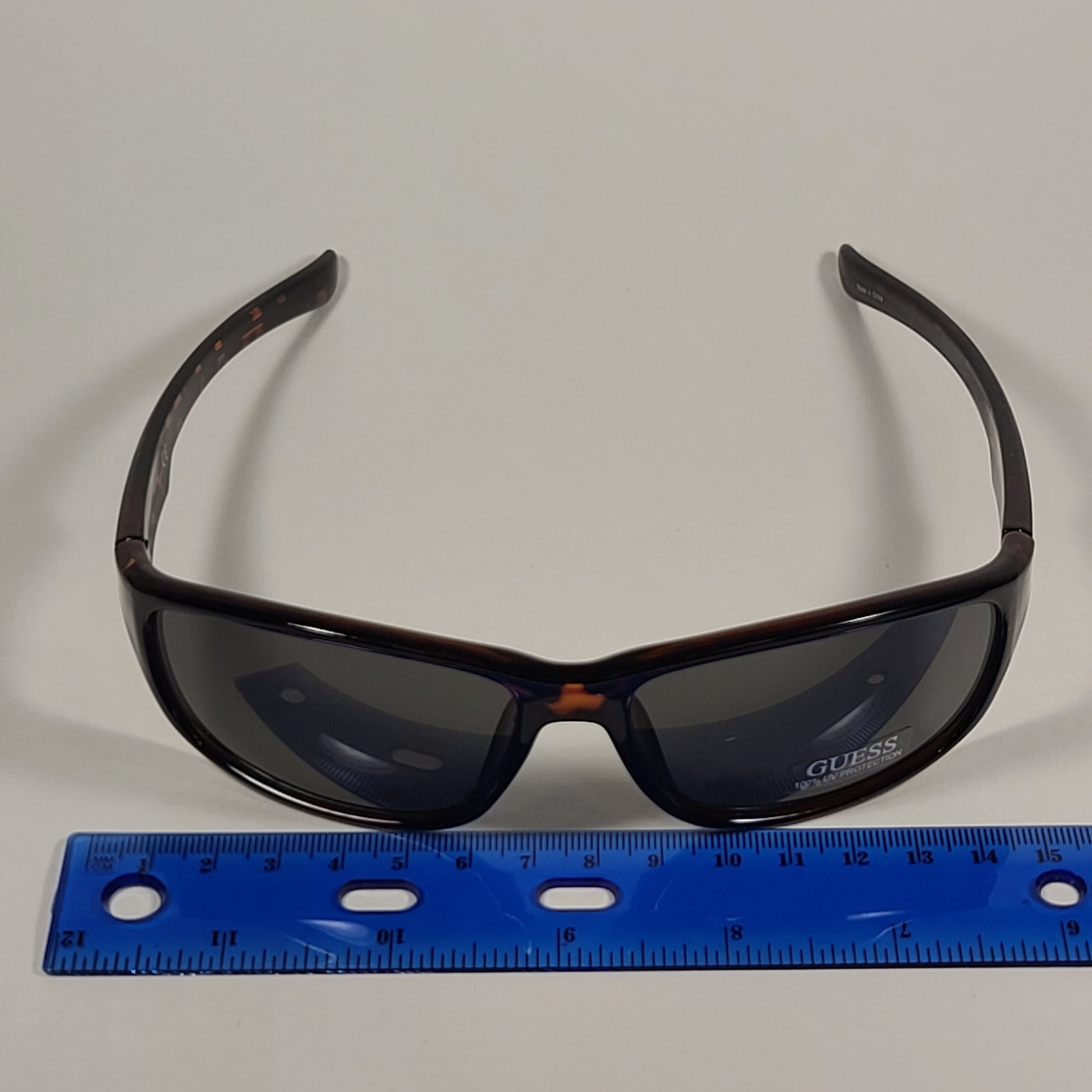 Guess Rectangular Wrap Sunglasses Brown Tortoise Frame Green Lens GF0210 52N - Sunglasses