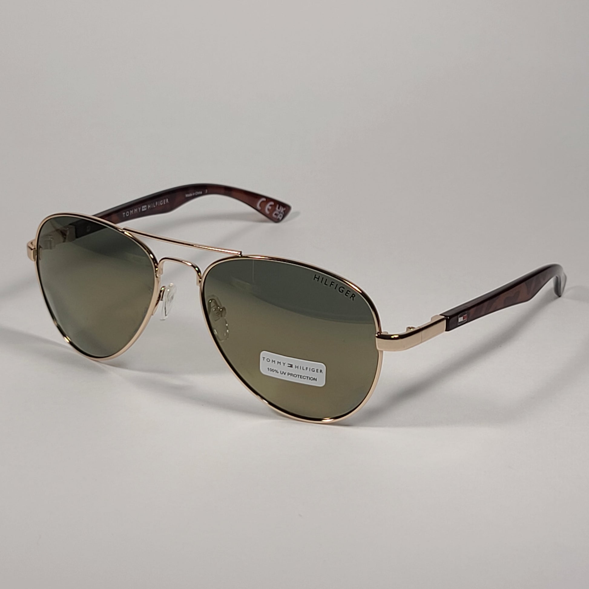 Tommy Hilfiger Benjamin Aviator Sunglasses Brown Tortoise Frame Gold Mirror Lens BENJAMIN MM OM186 - Sunglasses