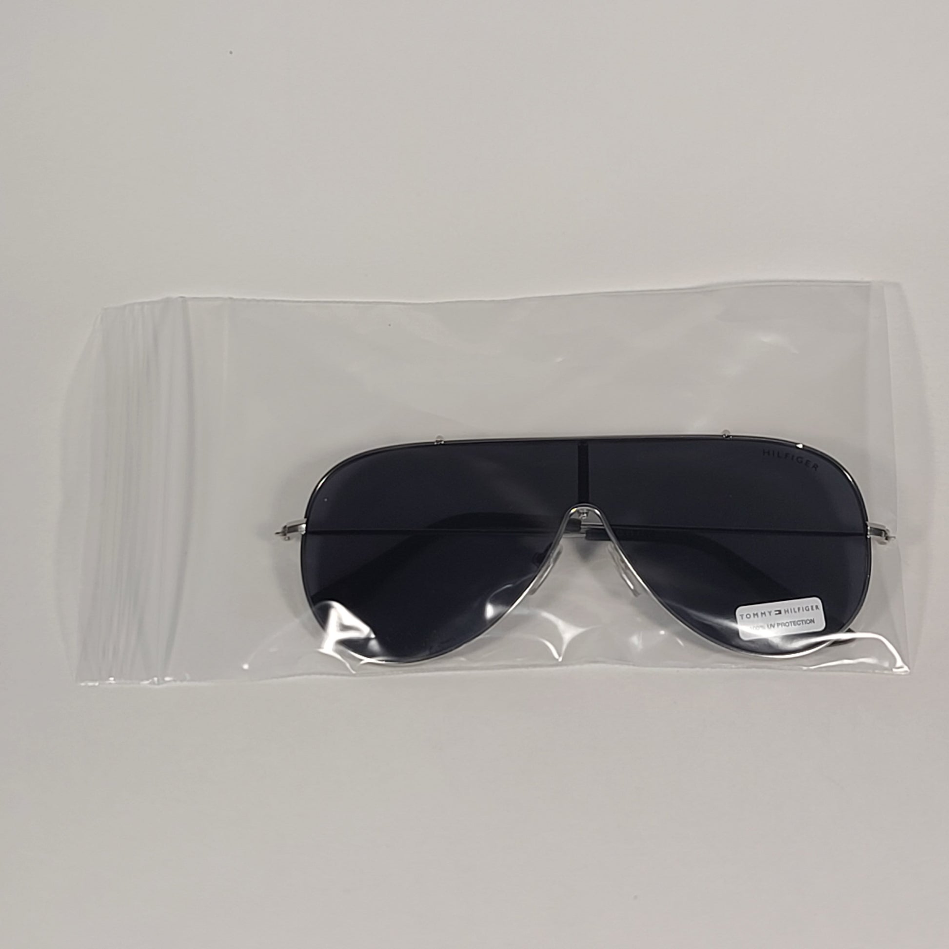 Tommy Hilfiger Abel Shield Sunglasses Silver Frame Gray Solid Lens ABEL MM OU605 - Sunglasses
