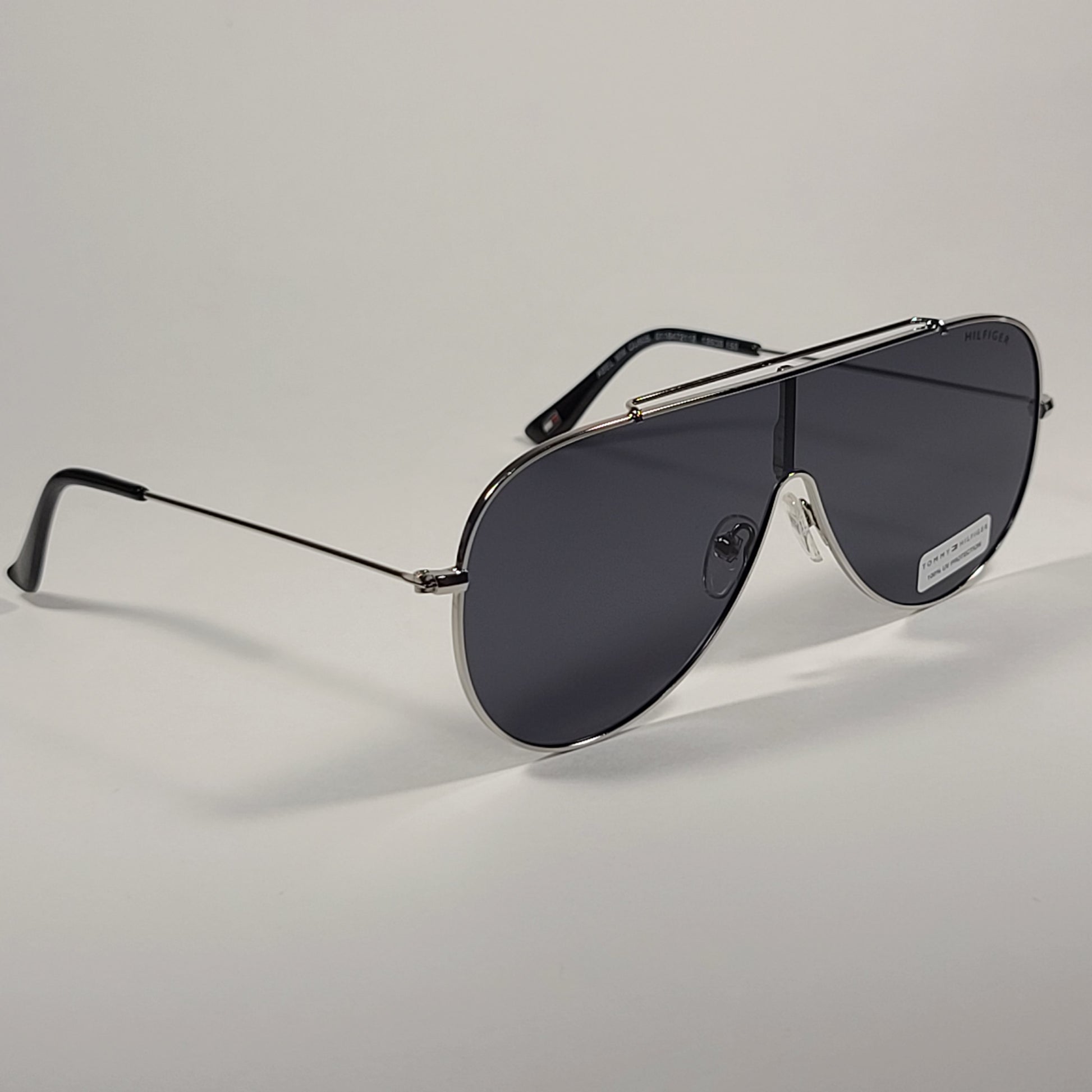 Tommy Hilfiger Abel Shield Sunglasses Silver Frame Gray Solid Lens ABEL MM OU605 - Sunglasses