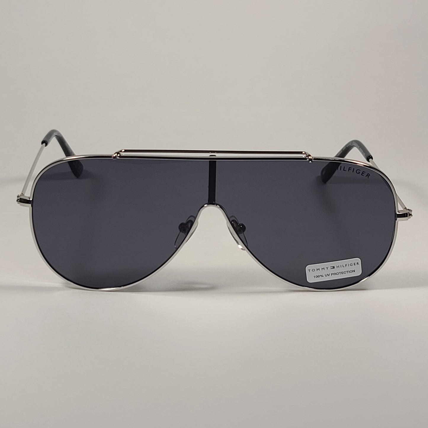 Tommy Hilfiger Abel Shield Sunglasses Silver Frame Gray Solid Lens ABEL MM OU605 - Sunglasses