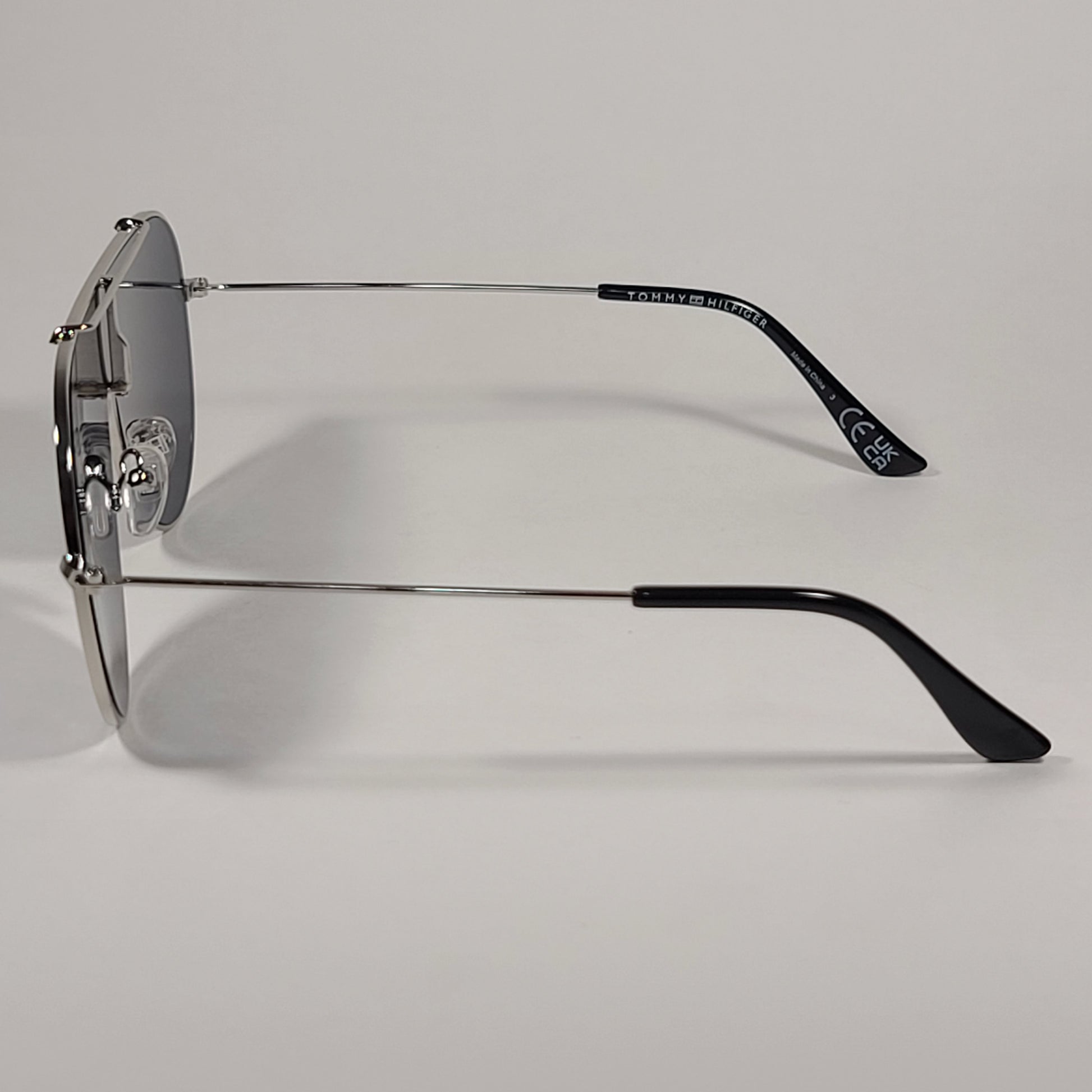 Tommy Hilfiger Abel Shield Sunglasses Silver Frame Gray Solid Lens ABEL MM OU605 - Sunglasses