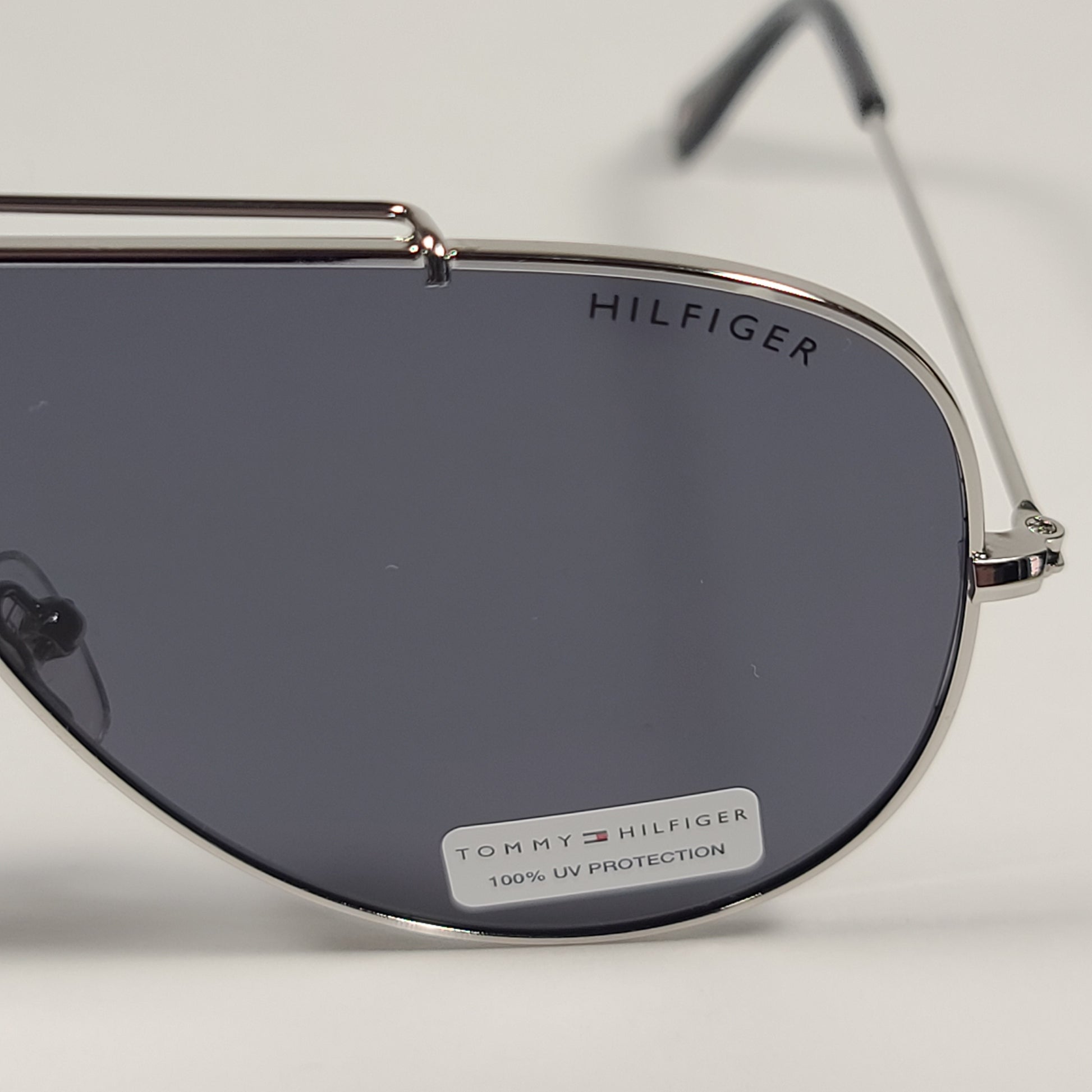Tommy Hilfiger Abel Shield Sunglasses Silver Frame Gray Solid Lens ABEL MM OU605 - Sunglasses