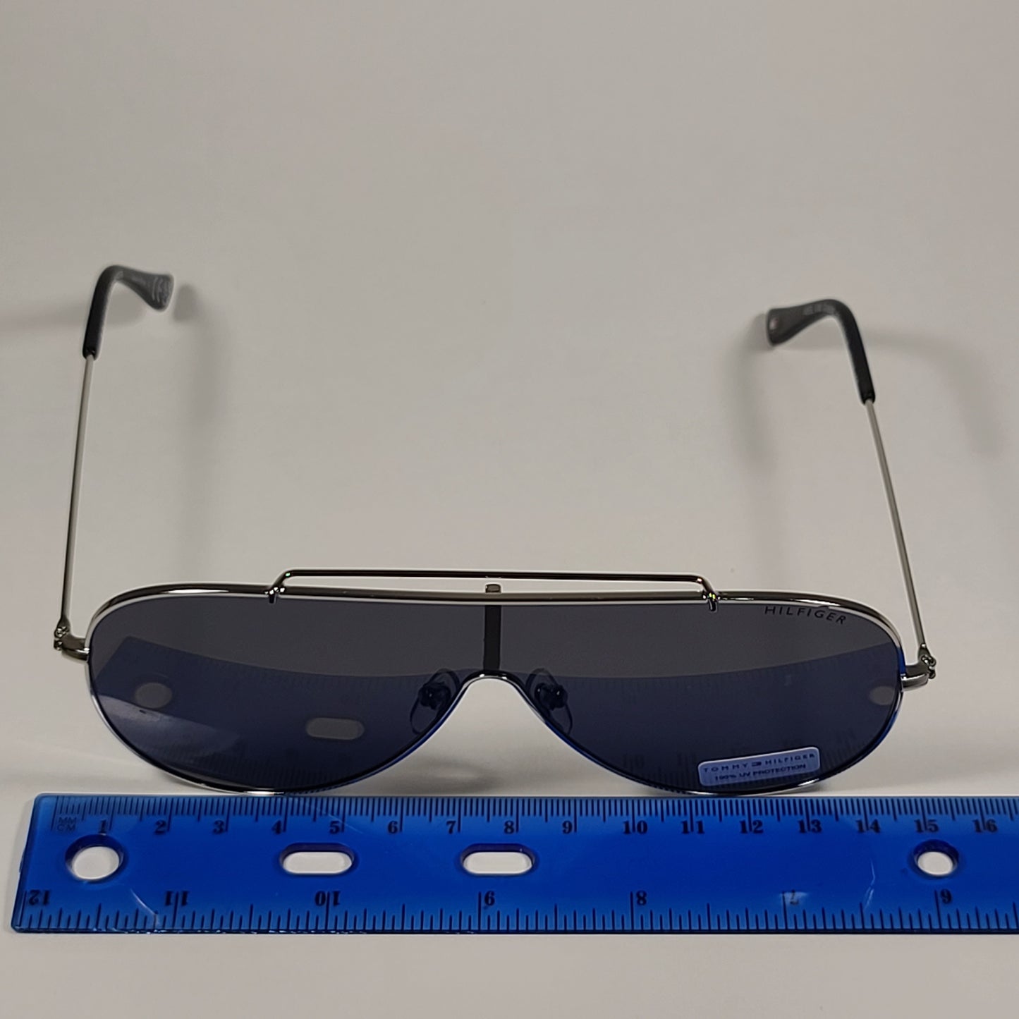 Tommy Hilfiger Abel Shield Sunglasses Silver Frame Gray Solid Lens ABEL MM OU605 - Sunglasses