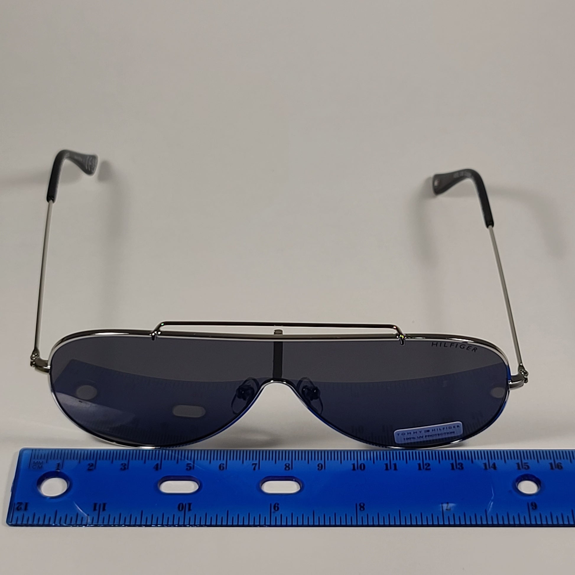 Tommy Hilfiger Abel Shield Sunglasses Silver Frame Gray Solid Lens ABEL MM OU605 - Sunglasses