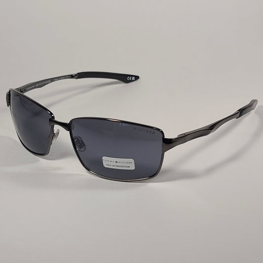 Tommy Hilfiger Roddy Rectangle Wrap Sunglasses Gunmetal Gray Frame Gray Lens RODDY MP OM606 - Sunglasses