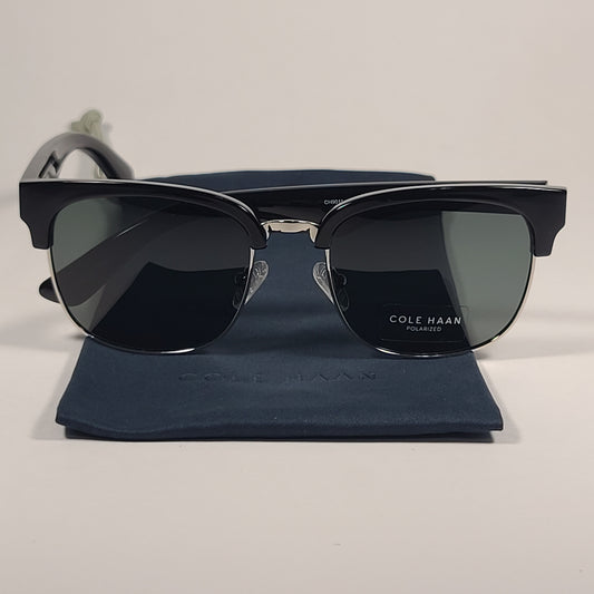 Cole Haan CH9011 001 Polarized Club Sunglasses Shiny Black Silver Frame Gray Lens - Sunglasses