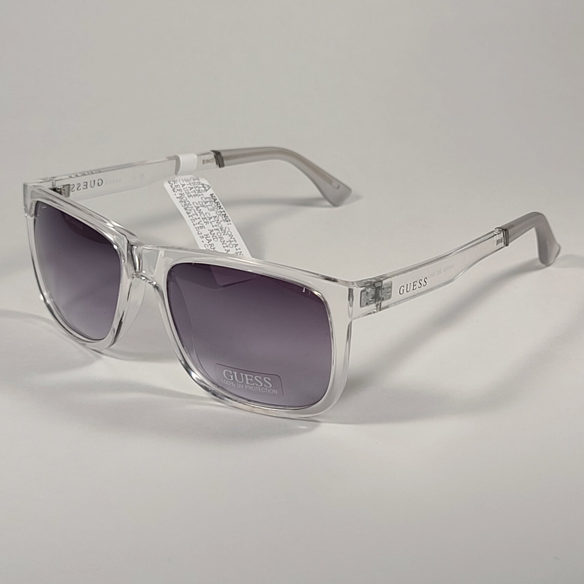Guess GF0234 26C Rectangular Sunglasses Crystal Clear Frame Smoke