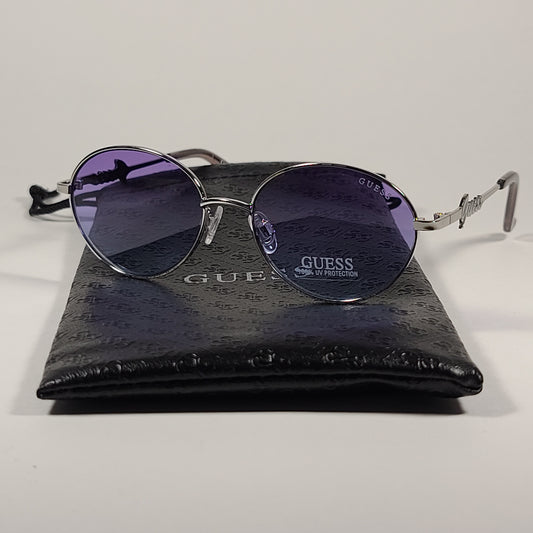Guess Small Oval Sunglasses Silver Frame Violet Blue Gradient Lens GF4014 10W - Sunglasses