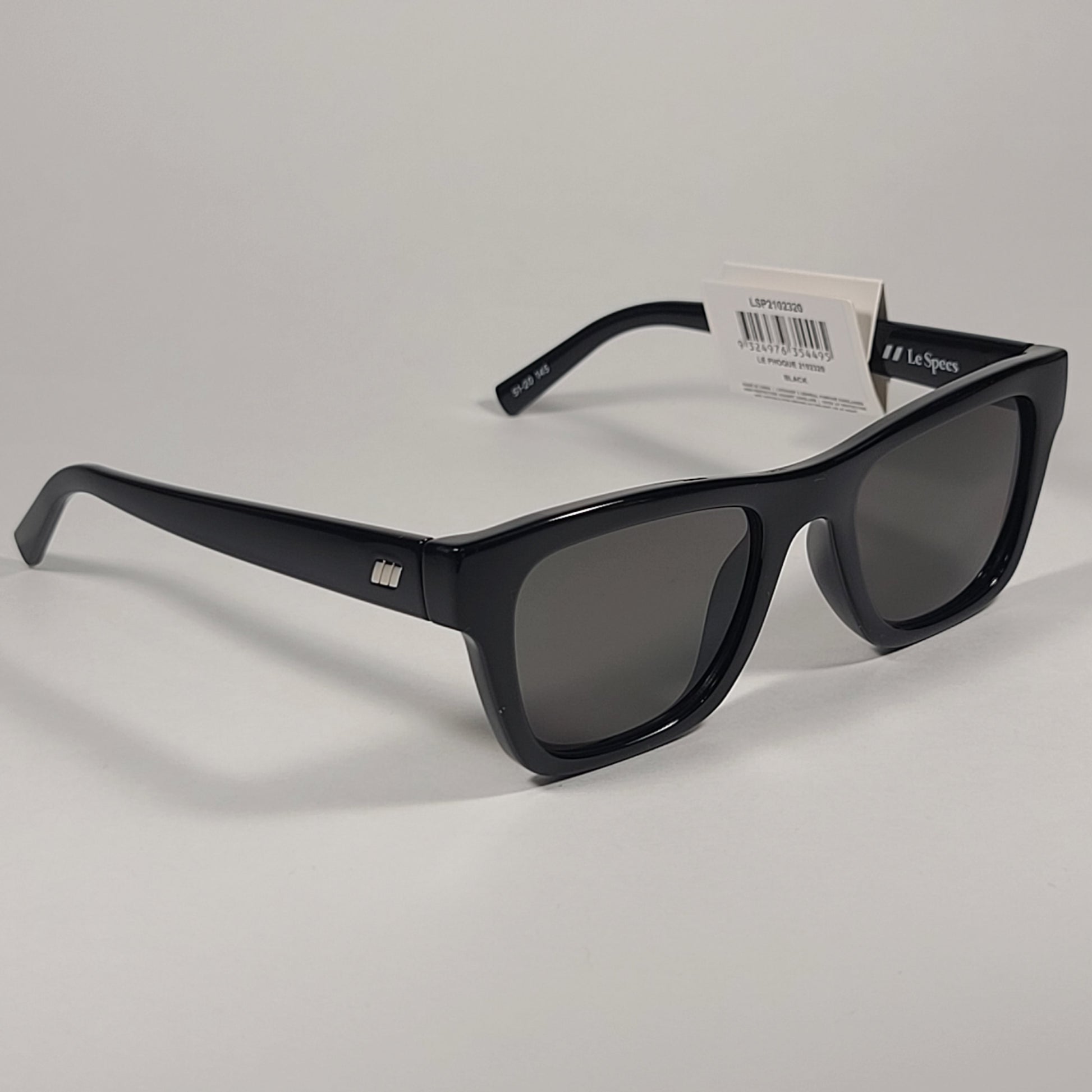 Le Specs Le Phoque Square Sunglasses Shiny Black Frame Green Tinted Lens LSP2102320 - Sunglasses