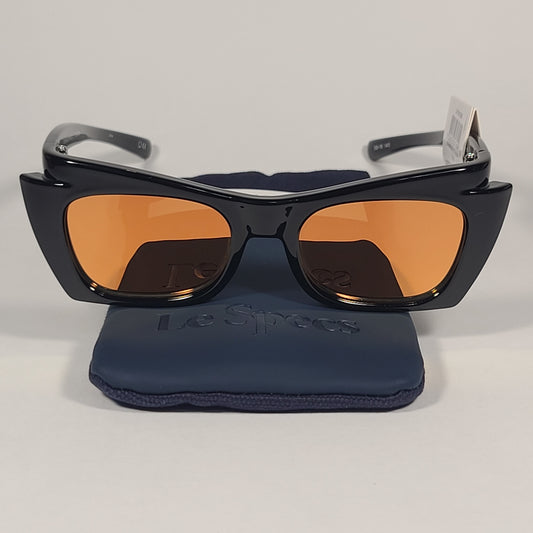 Le Specs For-Never Mine Cat Eye Sunglasses Shiny Black Frame Orange Mirror Lens LSP2002268 - Sunglasses