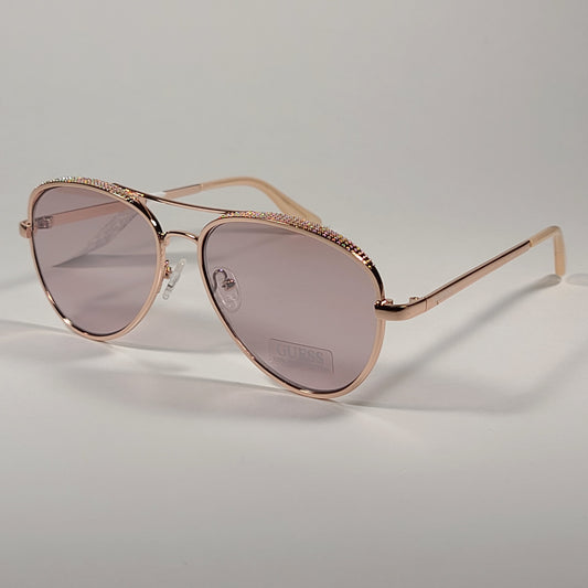 Guess Heavy Aviator Sunglasses Rose Gold Metal Frame Gray Pink Semi Flash Lens GF0350 28U - Sunglasses