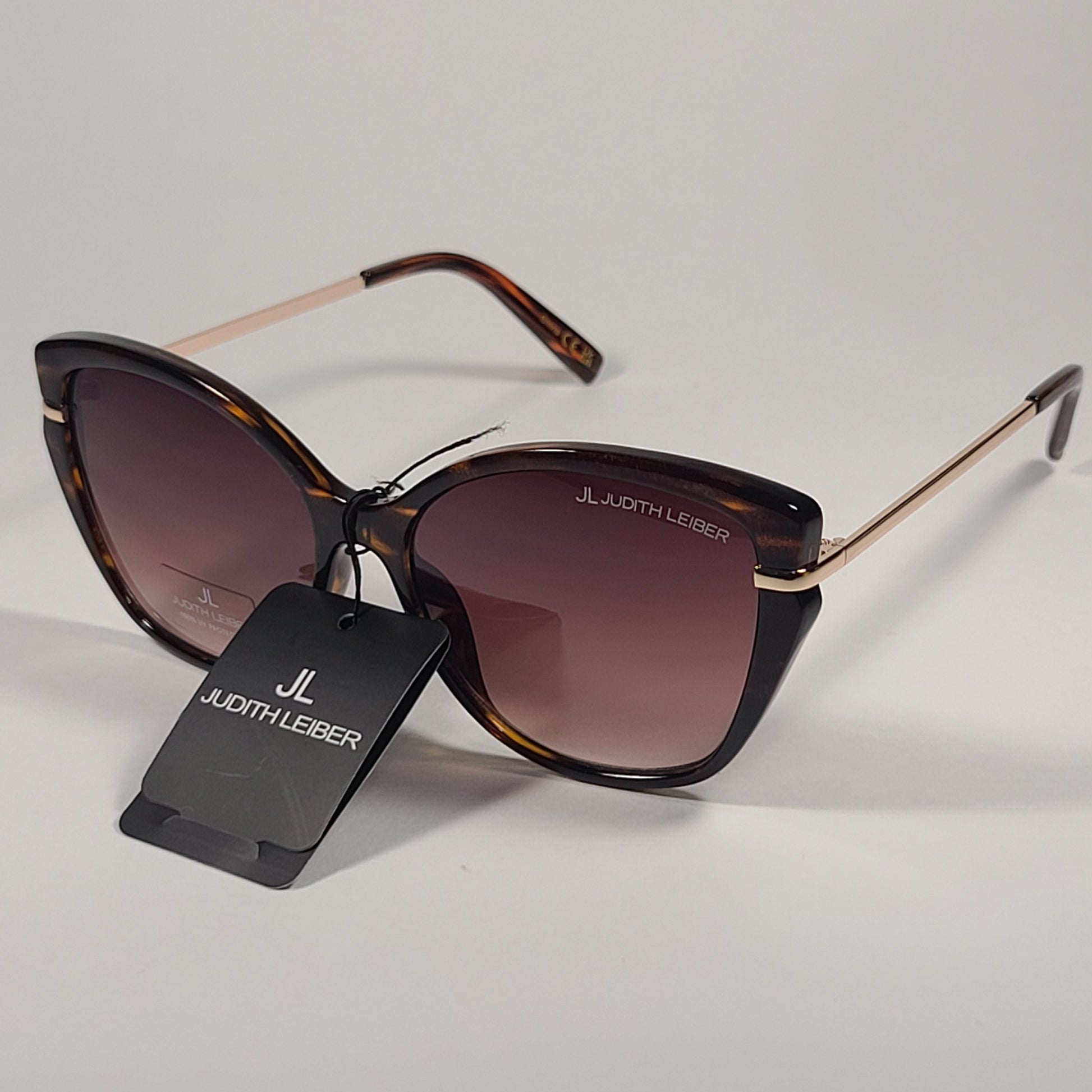 JL By Judith Leiber Bella Cat Eye Sunglasses Brown Gold Brown Gradient Lens - Sunglasses