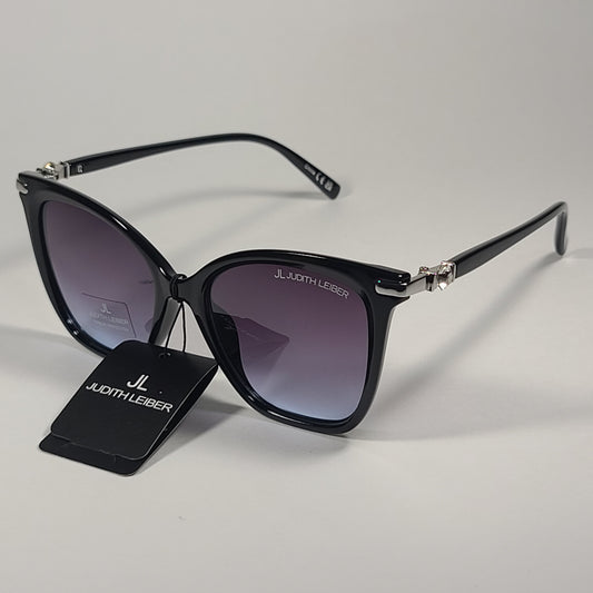 JL By Judith Leiber Veronica Cat Eye Sunglasses Black Silver Blue Smoke Gradient Lens - Sunglasses