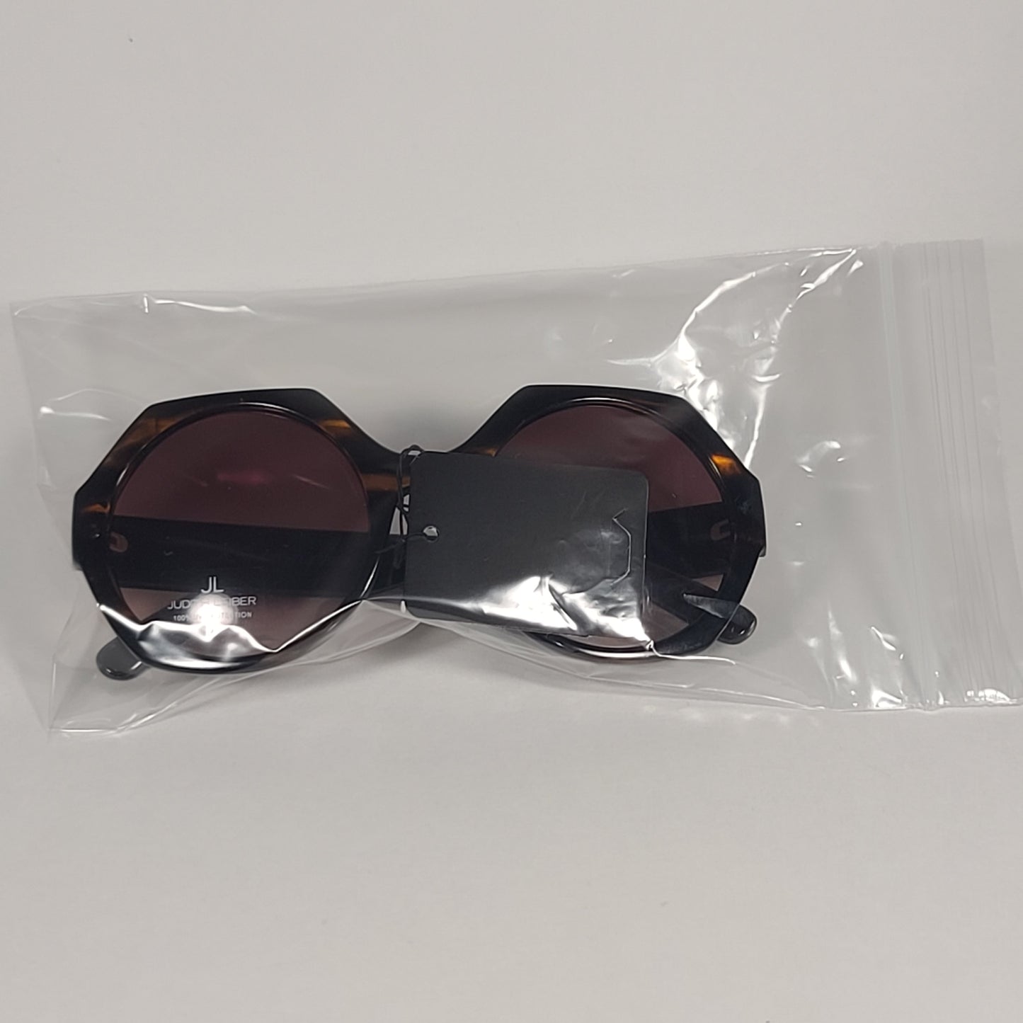 JL By Judith Leiber Fushia Octogon Sunglasses Brown Wood Pattern Brown Gradient Lens - Sunglasses