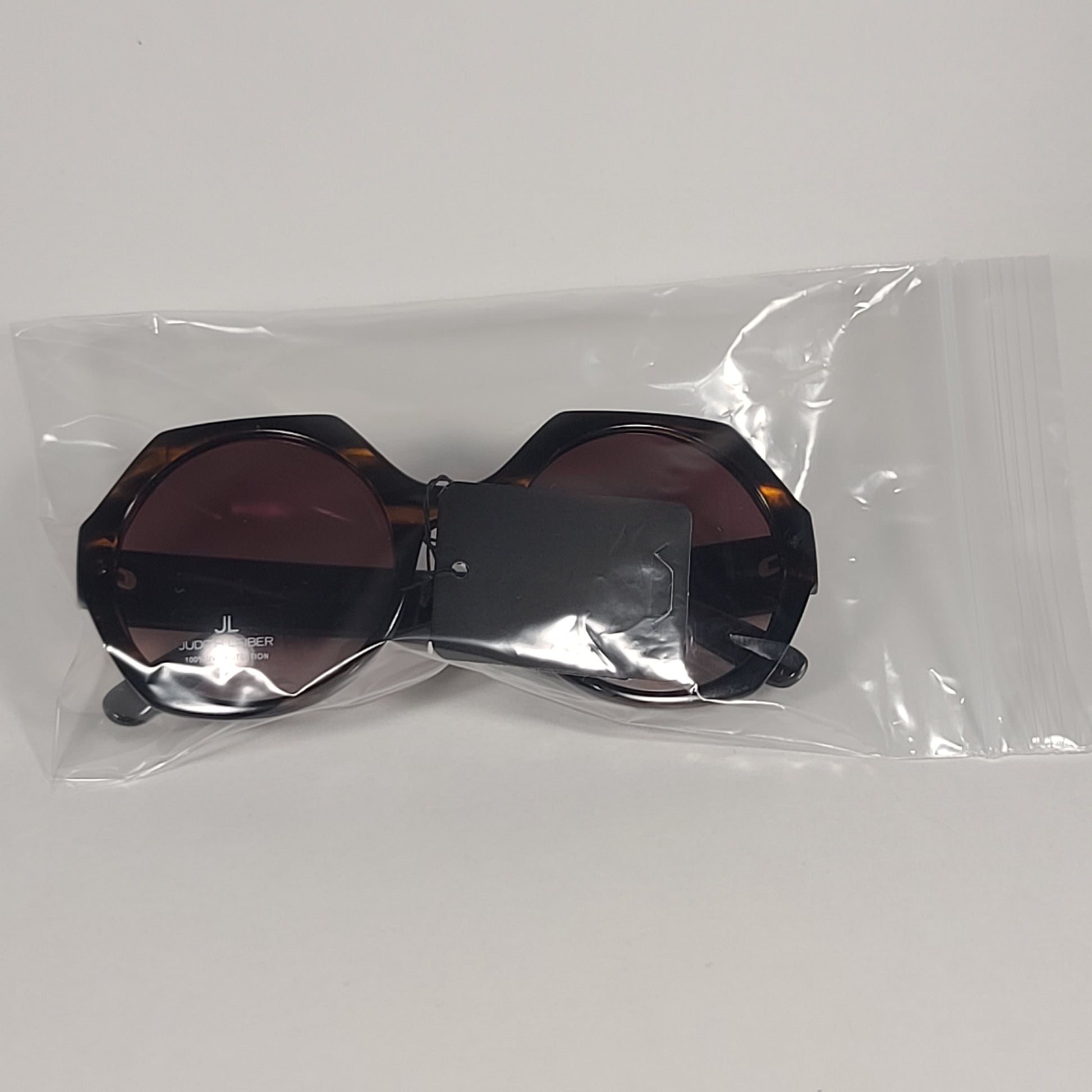JL By Judith Leiber Fushia Octogon Sunglasses Brown Wood Pattern Brown Gradient Lens - Sunglasses