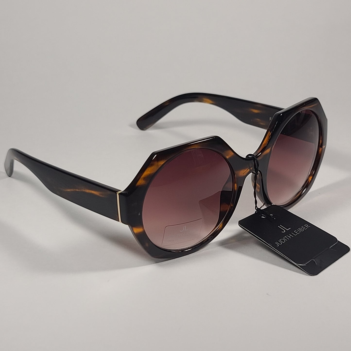 JL By Judith Leiber Fushia Octogon Sunglasses Brown Wood Pattern Brown Gradient Lens - Sunglasses